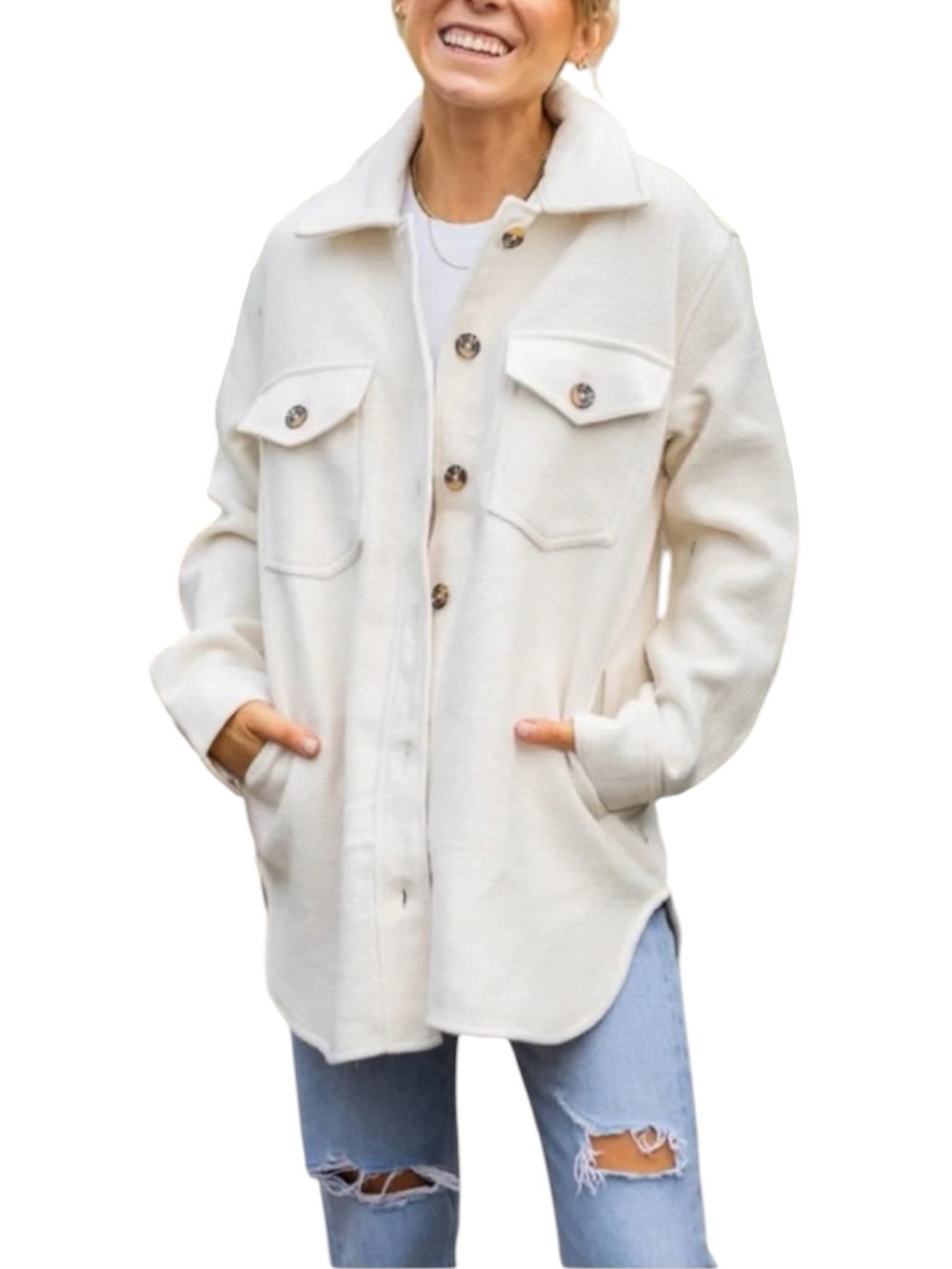 Noa Cream Neutral Oversized Wool Blend Button-Up Shirt Jacket Shacket Size S